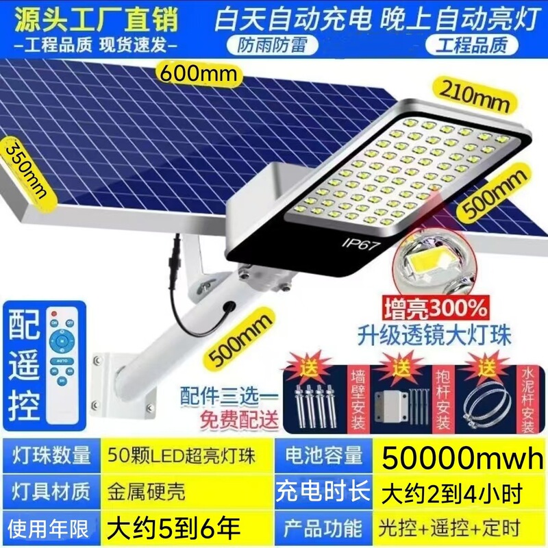 2025新型照明灯大電力街灯太陽光屋外灯農村街灯超亮家庭用庭園防水|undefined