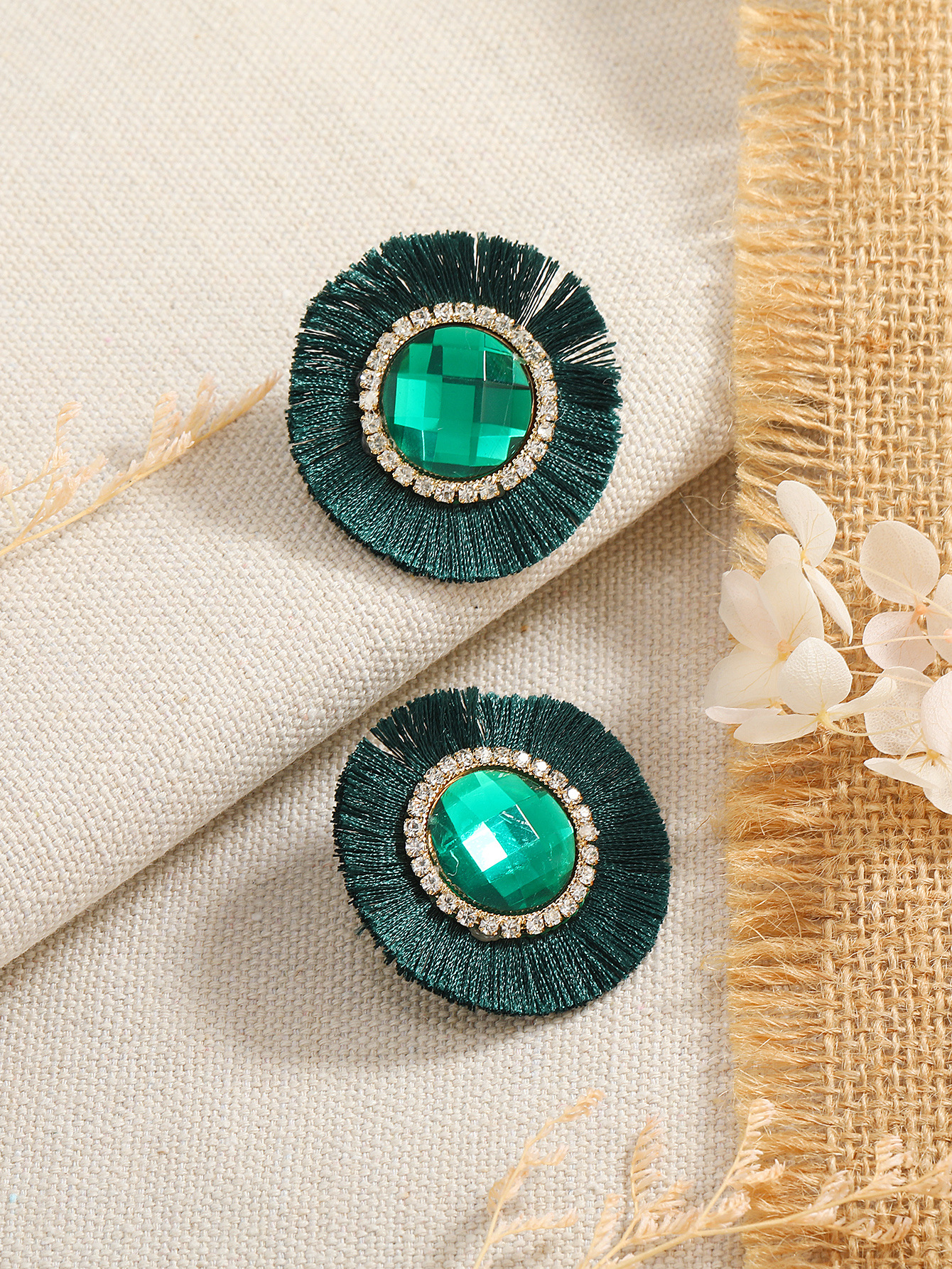 Ear Studs Classification Fashion Round Alloy Tassel Inlay Zircon Women's Ear Studs 1 Pair