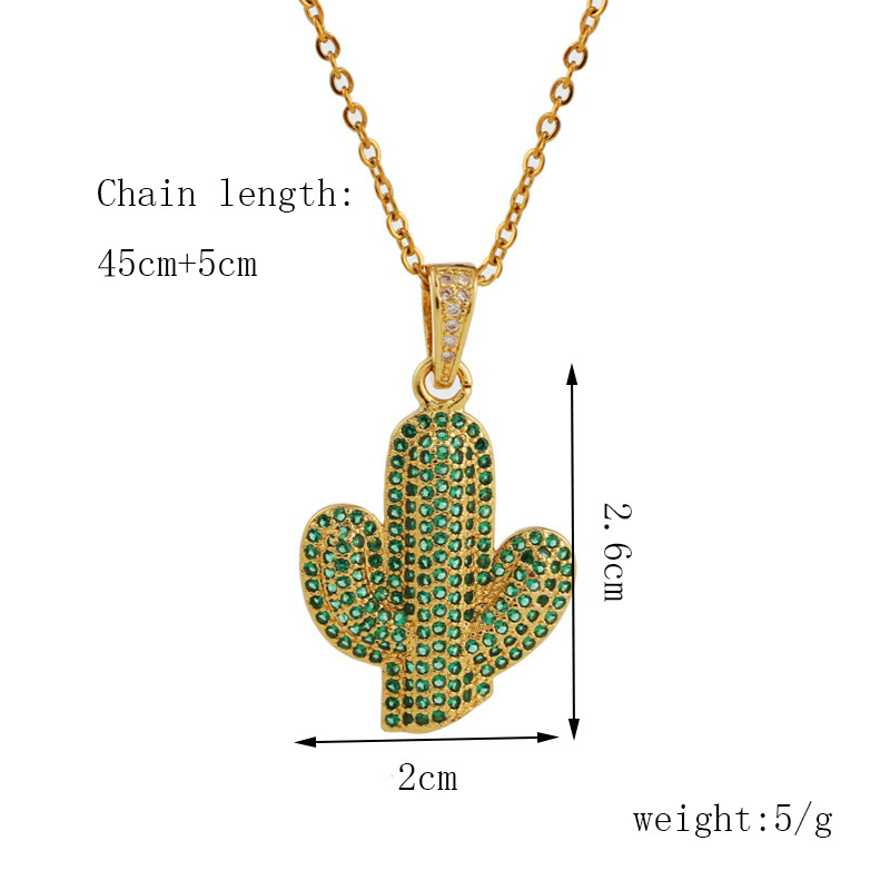 Mode Pflanze Kaktus Eingelegte Zirkonium Halskette display picture 1