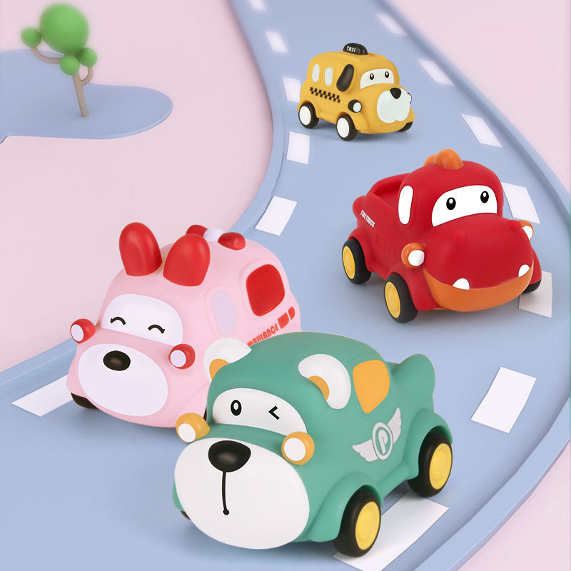 Baby Chewing Mini Car Cartoon Durable Soft Rubber Animal Children's Inertia Car Toy Dinosaur Chewing Vinyl