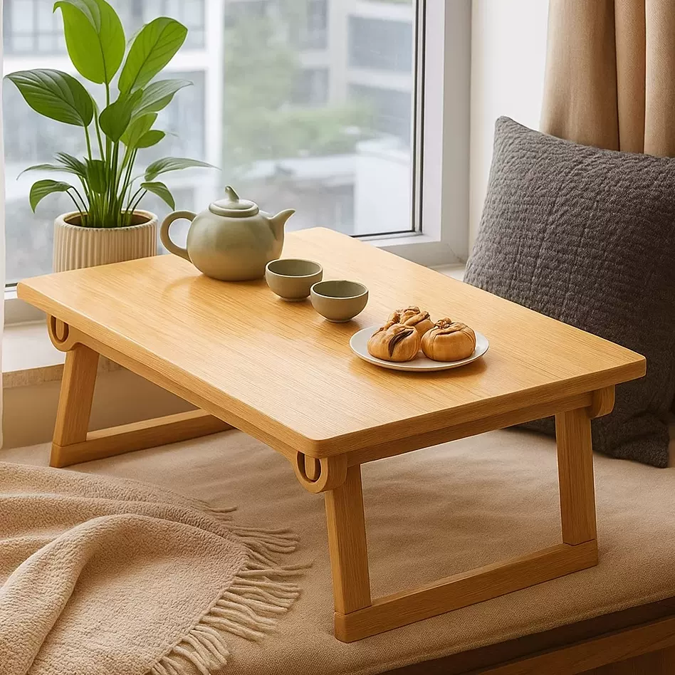 严选实木折叠桌榻榻米炕桌家用阳台日式茶台桌床上折叠茶桌小餐桌