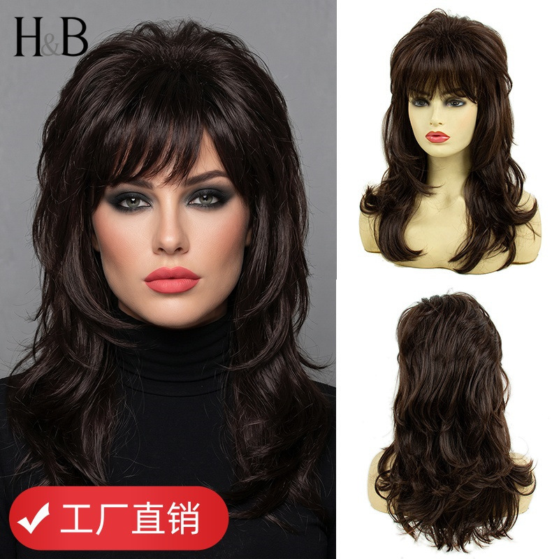 Guangzhou Foreign Trade Wig for Women, American Retro 80S Style, Fluffy Layered Cut, Honeycomb Perm, Long Curly Hair Full Wig