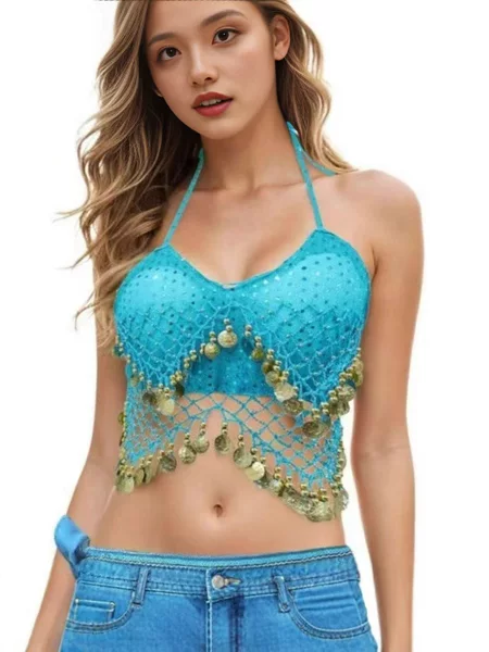 Belly Dance Top Costume Dancewear Stage Performance Bra Festival Dance Performance Outfit Camisole Sequin Bustier