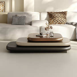 旋转茶几大别墅意式极简意大利设计师创意悬浮鹅软石茶几椭圆茶几