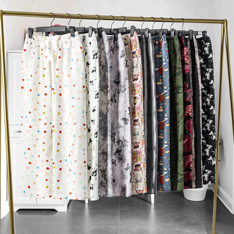 26 Years New 45-Count Summer Cotton Silk Pajama Pants, Nine-Point Wide-Leg Pants for Women, Thin Large Size Loose Air-Conditioning Pants, Beach Pants