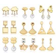 新款S925银针扇形吊坠耳环创意DIY螺钿手工制作耳坠时尚百搭耳钉