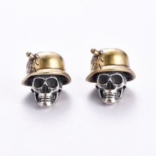 铜银结合骷髅头大兵刀坠挂件s925银复古做旧个性朋克diy饰品配件