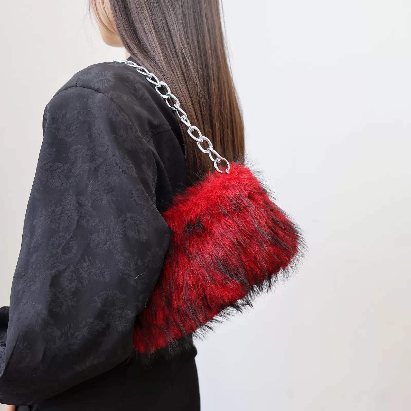 跨境欧美新款毛绒手拿包仿毛腋下包单肩包链条包法棍包晚宴包5794