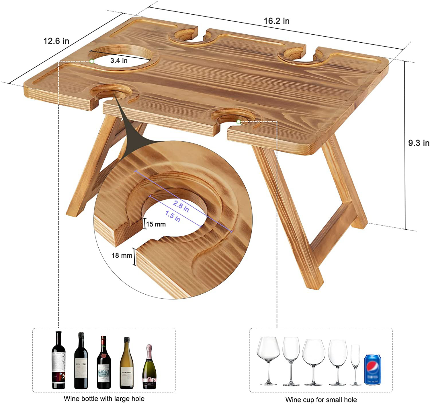 De madera plegable al aire libre portátil al aire libre MESA DE VIAJE plegable mesa de playa bandeja de mesa de vino externa titular de la taza