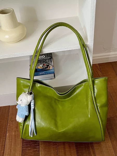 Minimalist style large-capacity green tote bag for women, 2026 new model, commuter high-end shoulder bag, versatile casual bag