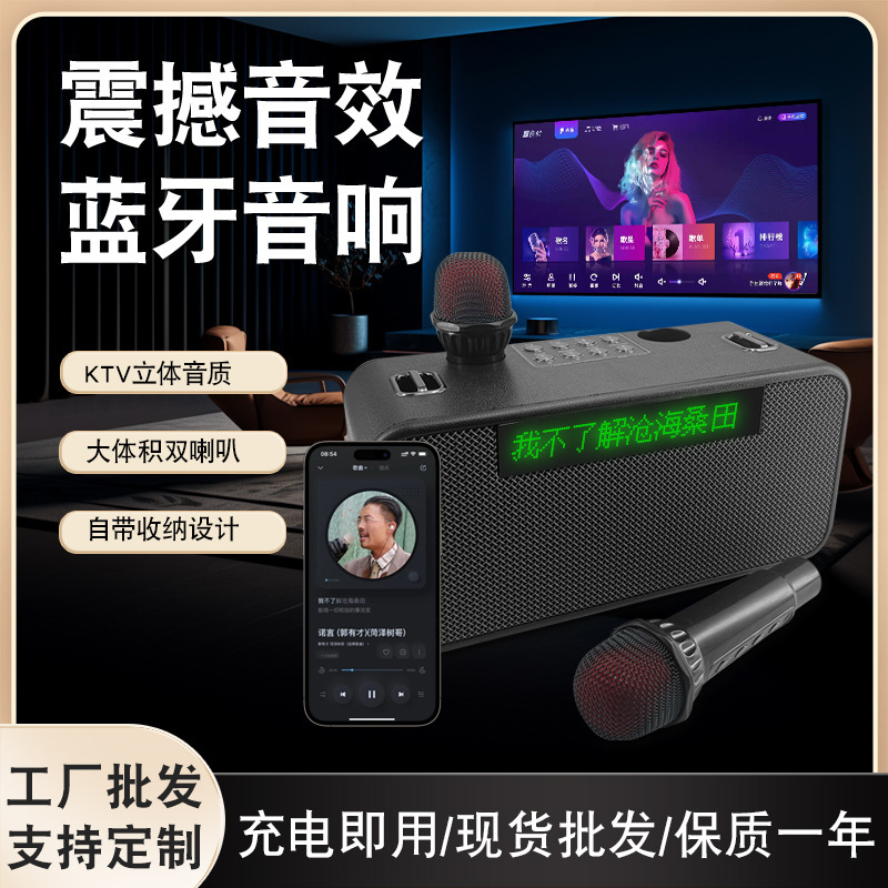 Bluetooth lyrics display reverb adjustable K-song audio mobile phone TV wireless high volume home player