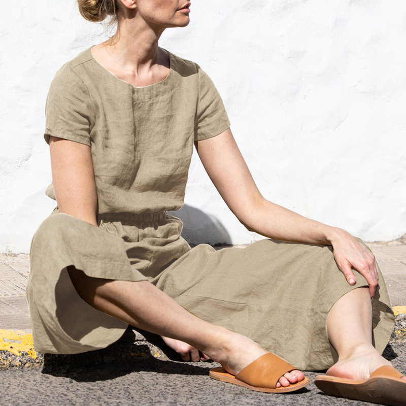 Cotton And Linen Jumpsuit Women Solid Color Sleeveless Pocket High Waist Wide Legs Jumpsuits Casual Commuting Ladies Bodysuits_voghion.com