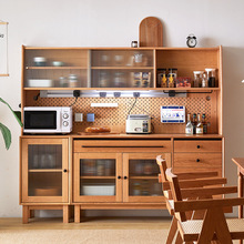 北歐實木餐邊櫃一體靠牆高收納碗櫃家用日式白橡木茶酒水餐廳矮櫃