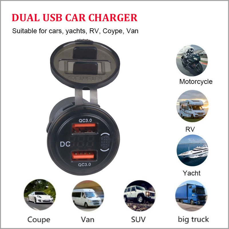 ONEGOL Мотоциклетное модифицированное двойное порт USB автомобильное зарядное устройство с кнопочным переключателем, цифровой дисплей, двойной QC3.0