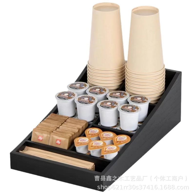 木製コーヒーウェア収納ボックスオフィスデスクトップコーヒースパイスボックスマルチグリッドコーヒーバーアクセサリー整理ボックス|undefined