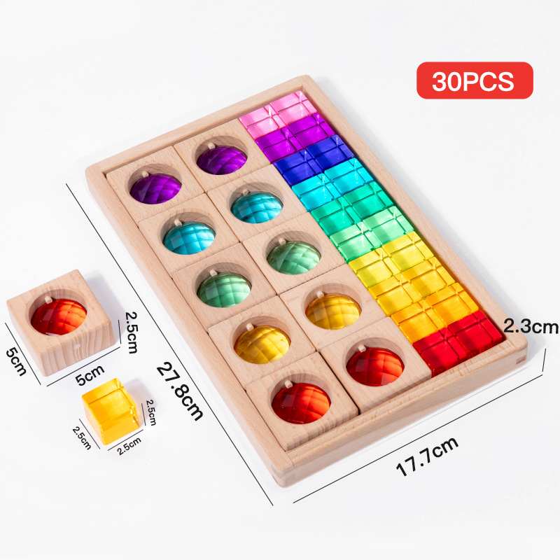 Bloques de construcción de arco iris cuadrados de acrílico, juguetes educativos de jardín de infantes, piedras preciosas de alta transmisión de luz, bloques de construcción de luces y sombras transfronterizos