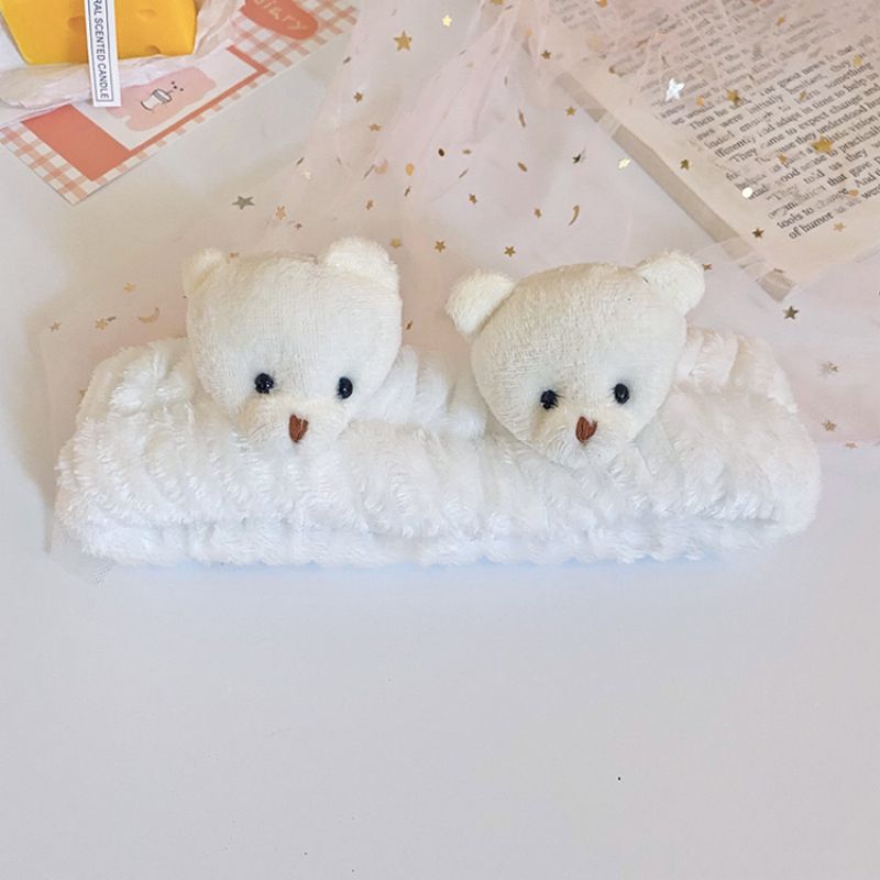 Corea del Sur tridimensional de dibujos animados muñeca de felpa lavado de cara banda de pelo lindo oso diadema hembra borde ancho maquillaje accesorios para el cabello tocado