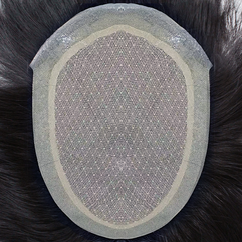 Men's Wig with Double Needle Real Hair, Invisible Hairline on the Forehead, Full Hand-Woven Mediterranean Baldness Hair Replacement for Boys