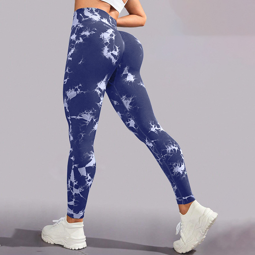 Transfronterizo sin costuras teñido pantalones elásticos de cintura alta secado rápido de cintura alta nueve puntos de mel桃 hips pantalones deportivos