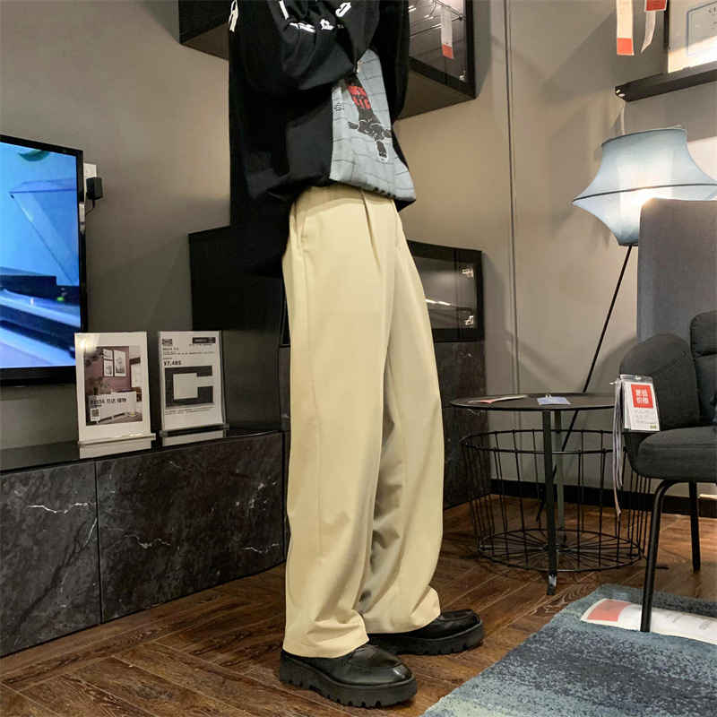 Trapear pantalones occidentales primavera y otoño estilo coreano moda estilo de Hong Kong calle pierna ancha suelta volantes rectos pantalones casuales guapos