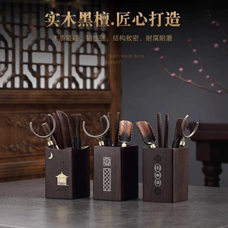 唐宋厂家批发黑檀木茶道六君子套装泡茶工具茶勺夹刀茶筒收纳配件