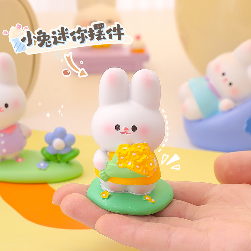 Conejo resina mini decoración muñeca linda chica corazón escritorio muñeca 2023 micro paisaje decoración creativa