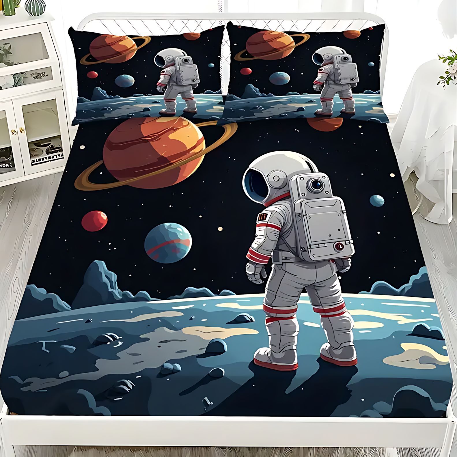 TEMU / JIT comercio exterior transfronterizo dibujos animados astronautas 3D impresión digital cama cama almohada kit para dibujar