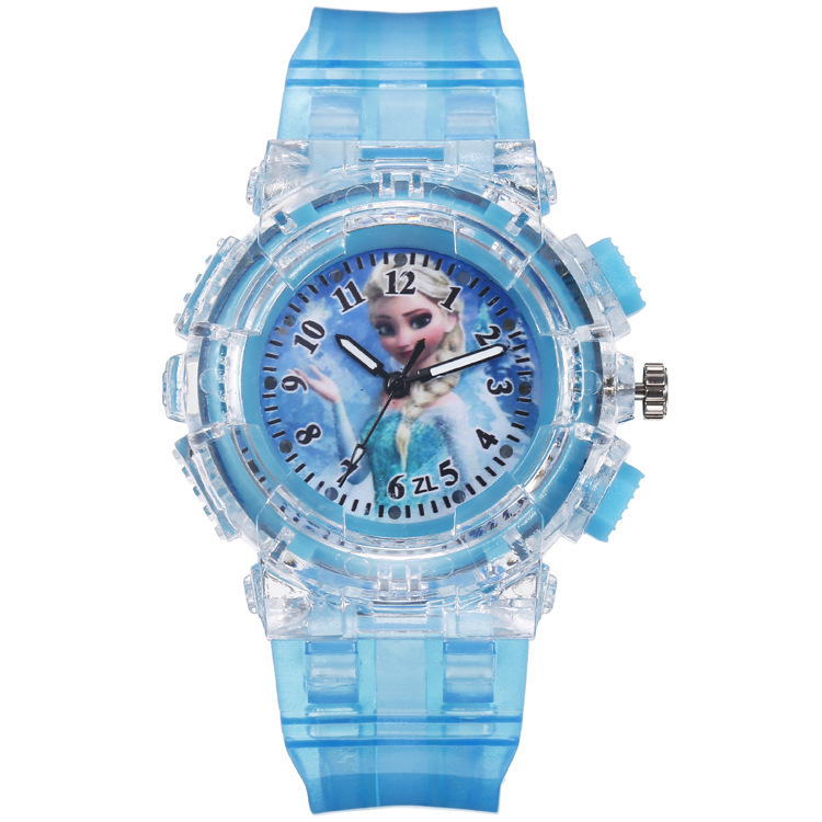 In-Stock Cartoon Adventure 2 Princess Watch Children's Watch for Girls Wholesale Fashion Creative Led Flashing Transparent Luminous Watch