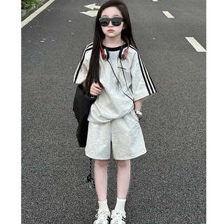 女童夏套装2026新款儿童女孩大童洋气时髦夏装短袖休闲运动两件套