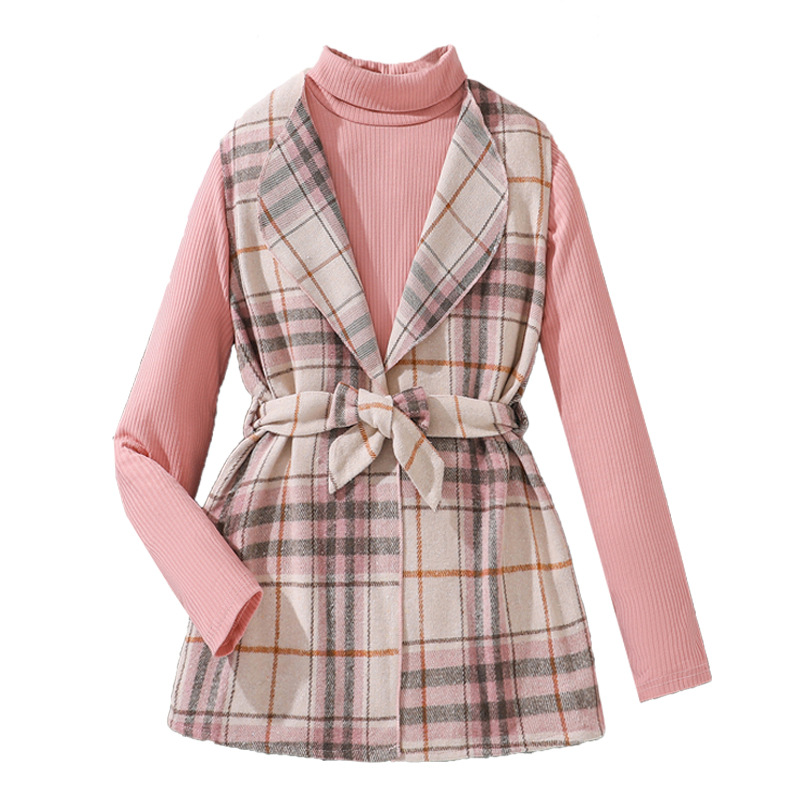 Kinder kleidung herbst und winter neue stil mädchen weste, anzug jacke + high neck pit streifen langarm T-shirt_voghion.com
