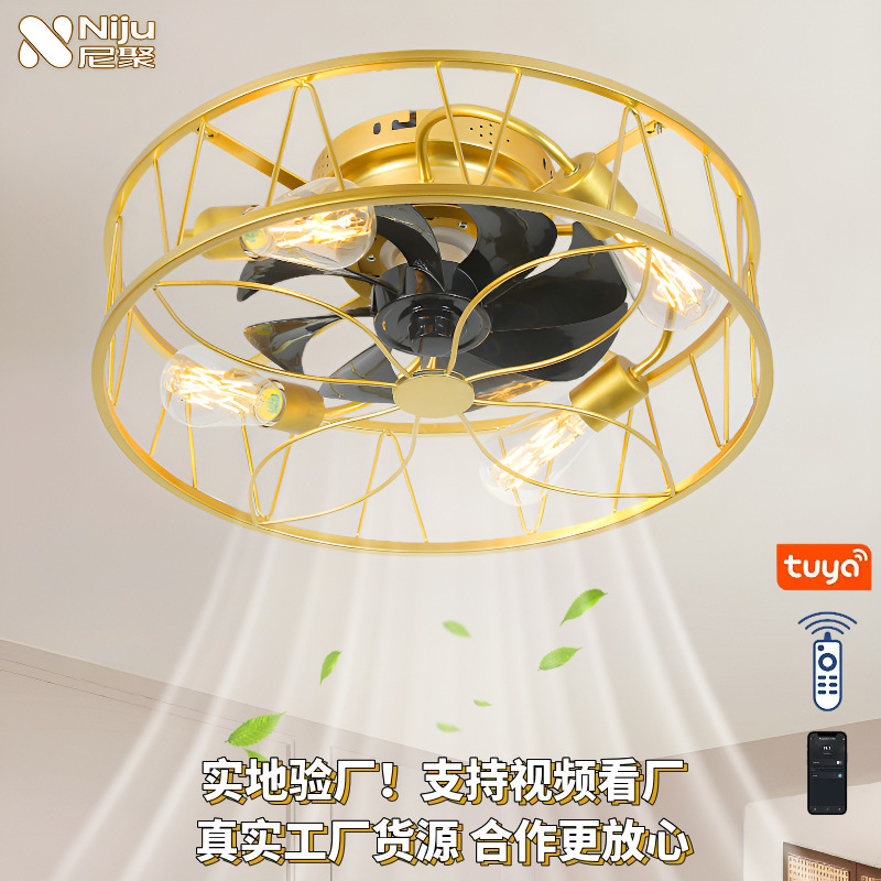 European Retro Bedroom Fan Lamp, High-End Bedroom Lamp with Fan, Living Room Antique Style, Timer Dimmable Ceiling Lamp