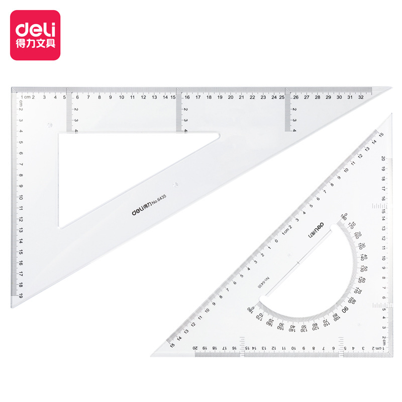 Deli stationery 6435 triangle set plastic transparent equilateral triangle ruler 33cm triangle drawing set ruler