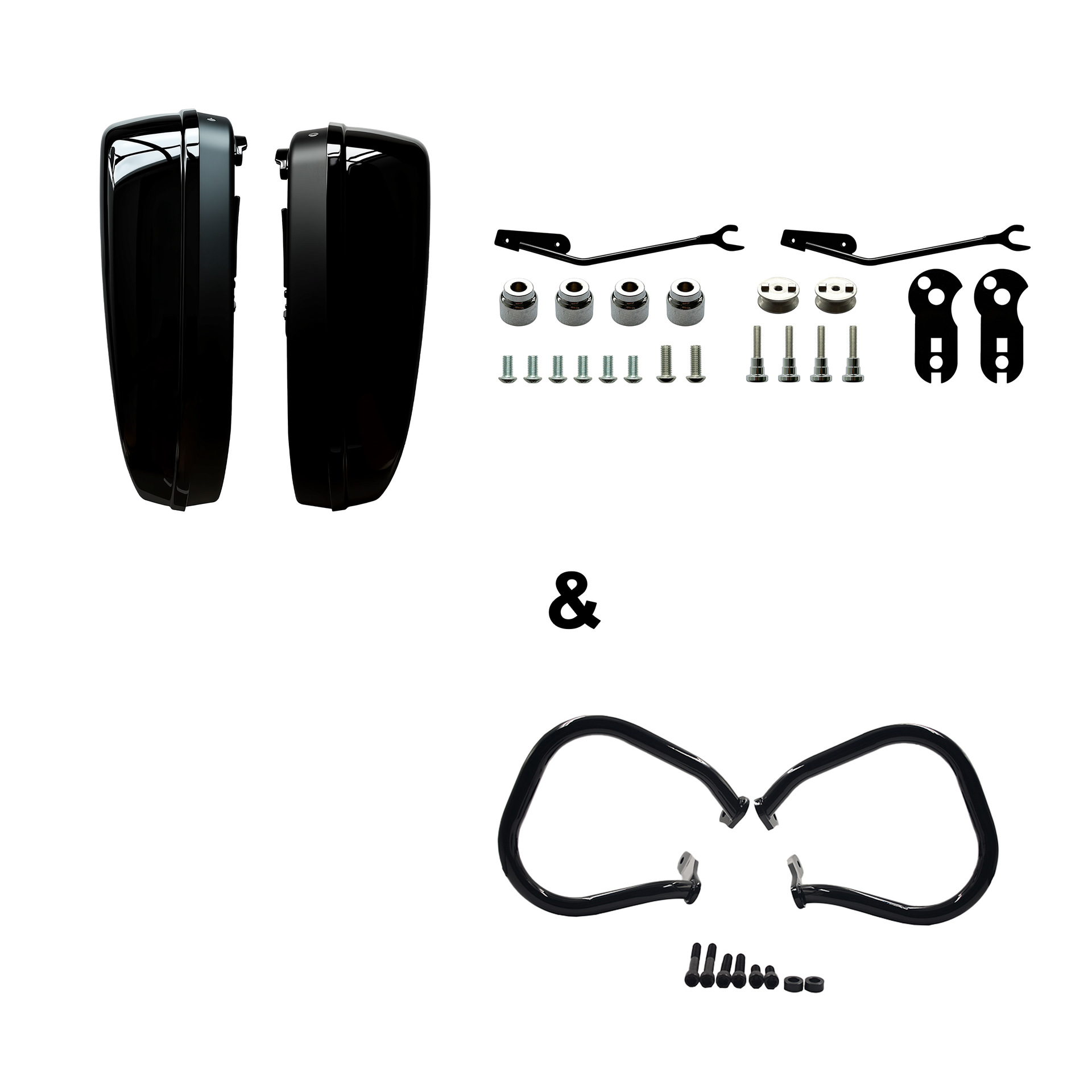 Motorcycle Side Boxes Suitable for Harley Street Bob, Road King, Low Rider S, with Protective Bars