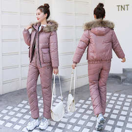 棉衣女套装2021冬季新款韩版羽绒棉服女修身加厚两件套棉袄女套装