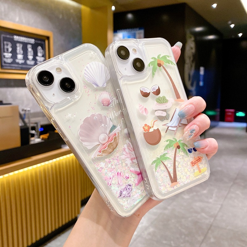 Pearl Shell Coconut Tree Geeignet für iPhone 15 Phone Apple 14 Sparkling Powder Quicksand Schutzhülle S23 Made in_voghion.com