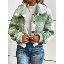 F 32566 Plaid Plush Cardigan ����ë�q�_���羳���uͨ���R