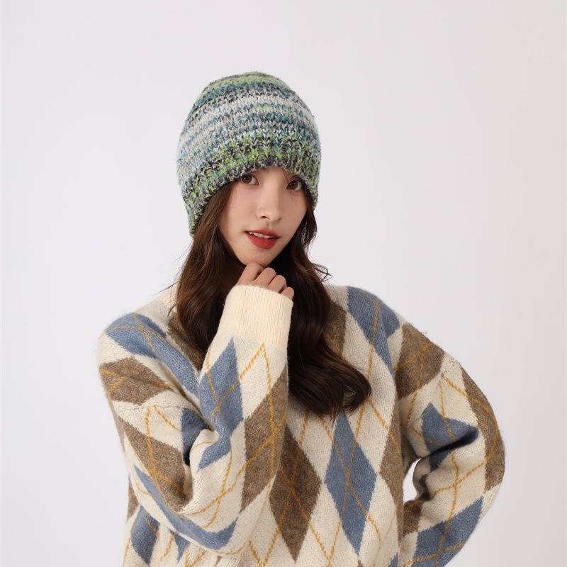 Dopamina Arcobaleno Colore Fatto a Mano per Bambini 2023 Nuovo Autunno/Inverno Lavorato a Maglia Baotou Caldo Freddo Cappello Set_voghion.com