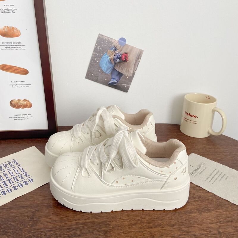 Milk Blue Shell-Toe Thick-Soled Sneakers for Women 2026 New Spring Original Niche Design Flat Round-Toe White Shoes Milk Blue Shell-Toe Thick-Soled Sneakers for Women 2026 New Spring Original Niche Design Flat Round-Toe White Shoes