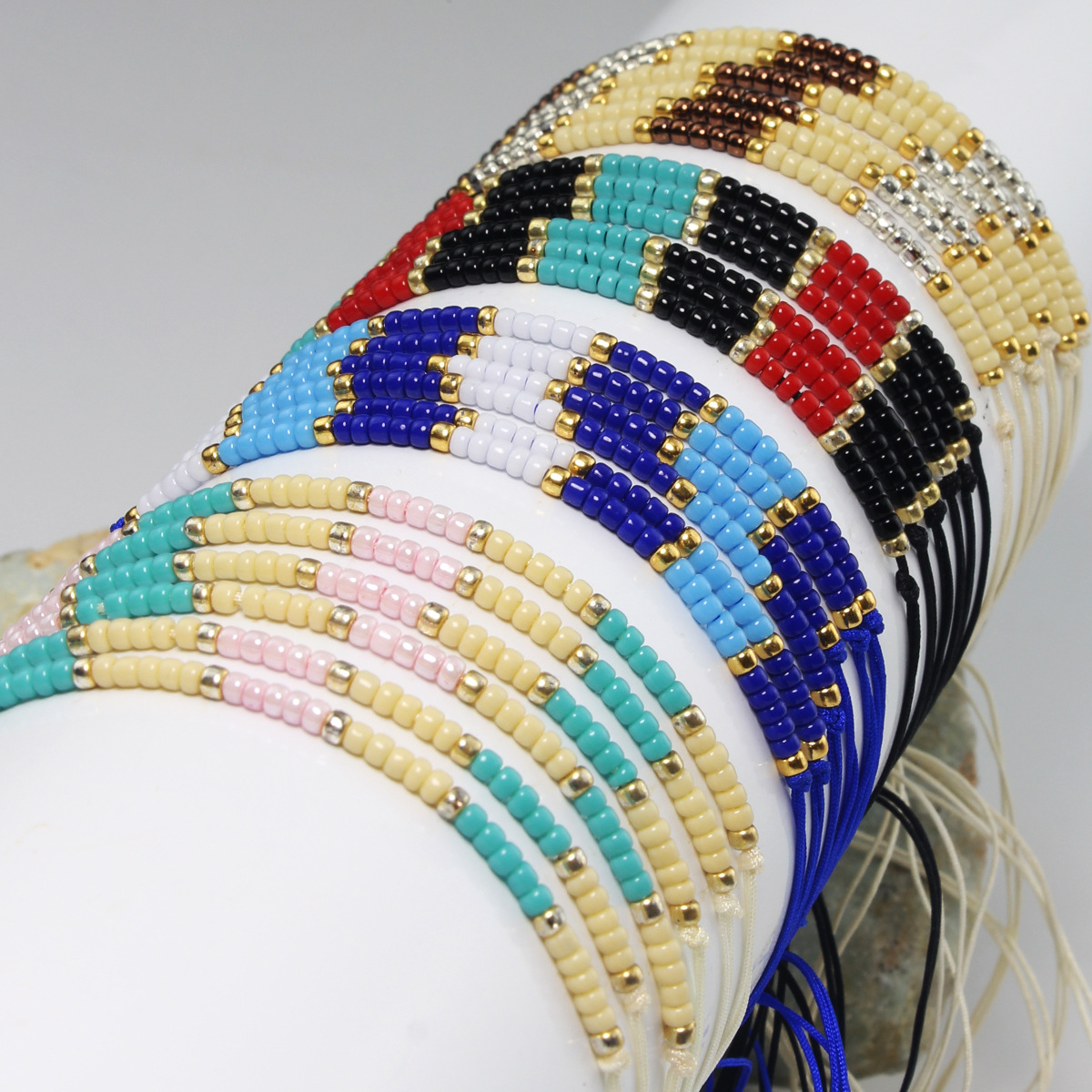 Beaded Design Simple Style Round Seed Bead Rope Wholesale Drawstring Bracelets