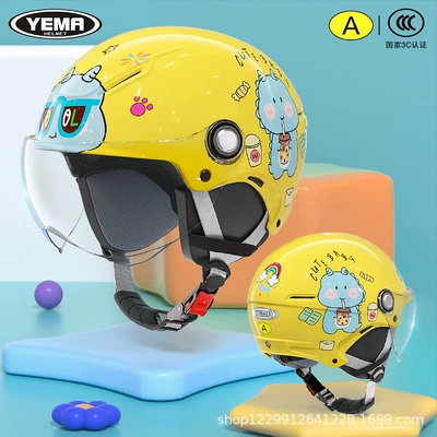 Helmet | Motosiklet kaskı (dəbilqə) - four-seasons-lemon-yellow-little-dinosaur-transparent-short-mirror