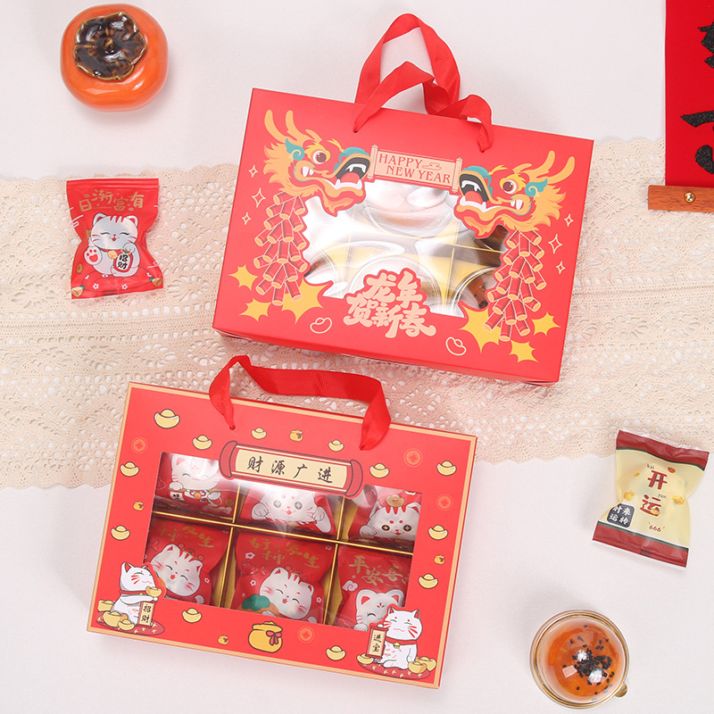 Caja de embalaje de pastel de copo de nieve de año nuevo 6 piezas Caja de regalo de pastel de yema de huevo de 8 cuadrículas Regalo de año nuevo Caja de galletas para hornear portátil