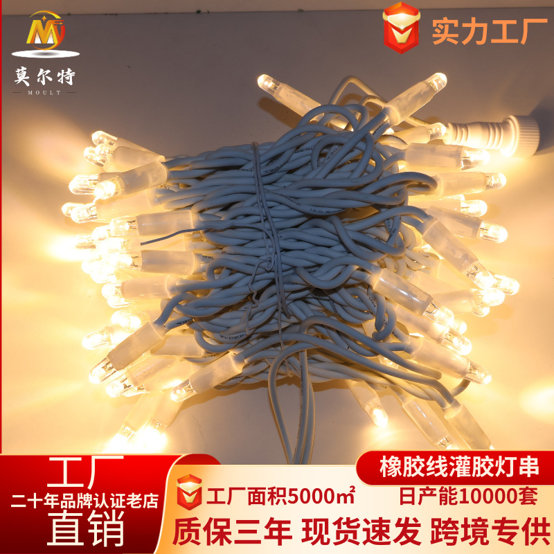 led户外ip67防水橡胶线灌胶灯串圣诞节挂树灯氛围灯串户外彩灯串