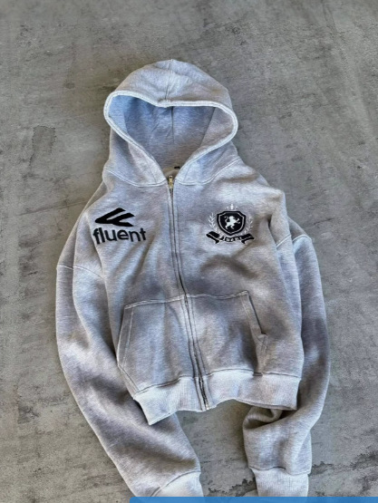 Felpa con cappuccio e zip stampata – Pullover streetwear oversize con grafica | Moda hip-hop unisex (grigio chiaro, pantaloni coordinati)_voghion.com