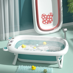 Foldable baby bathtub for infants, toddlers, sitting and lying, large size, newborn children with thermometer temperature sensing tub
