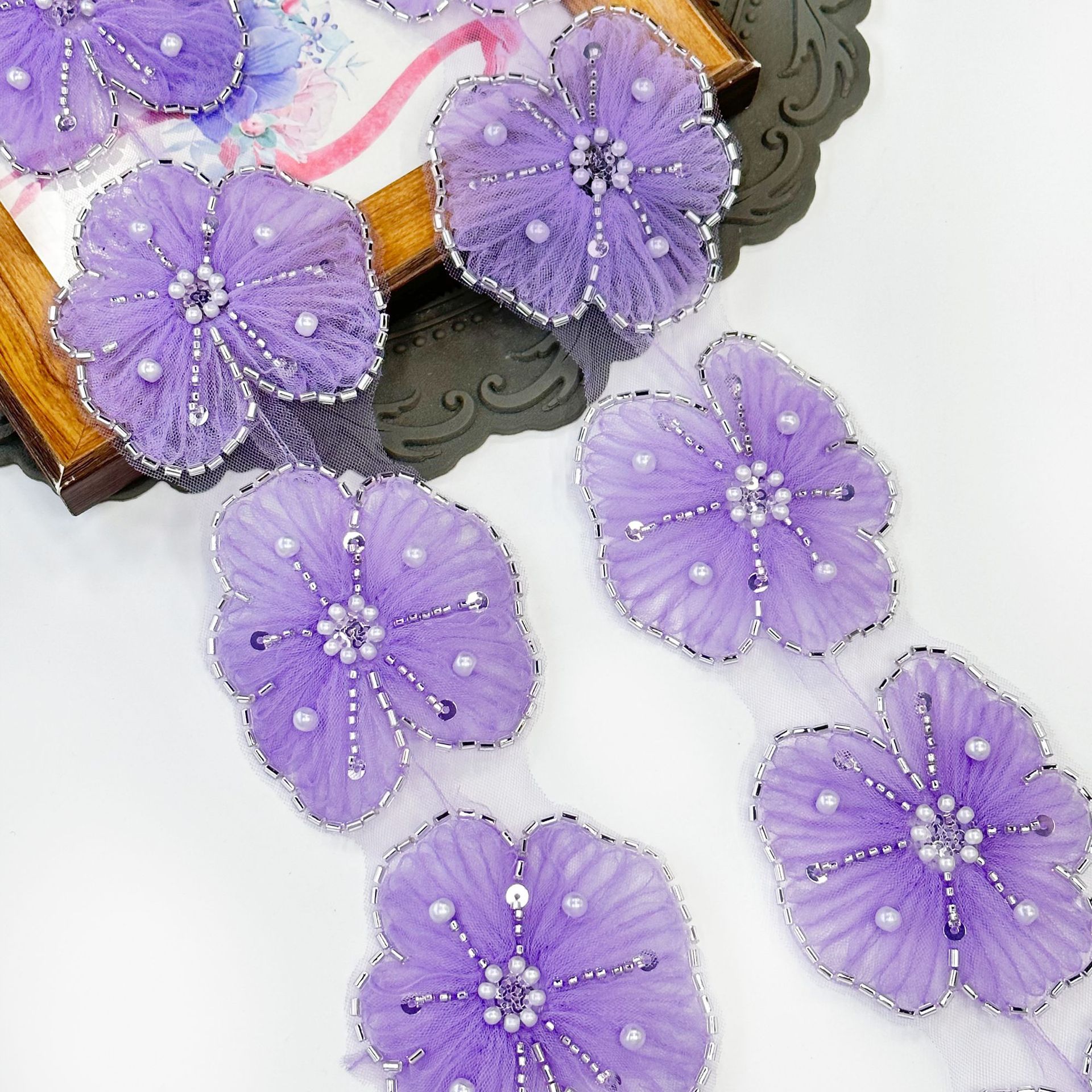 Bordado de computadora flores de encaje colorido código de barras suéter vestido de princesa decoración accesorios de flores
