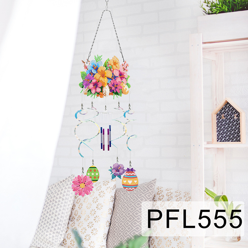 Fábrica directa pintura de diamantes alrededor de flores y pájaros dibujos animados colgando placa decorativa campana de viento transfronteriza atrapadora de sueños decoración interior de pintura de diamantes
