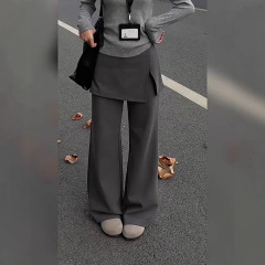 偽ツーピースバットカーテンカジュアルパンツ女性のための 2025 春の新作大きいサイズファット MM カジュアルストレートルーズフロアレングスパンツトレンディ