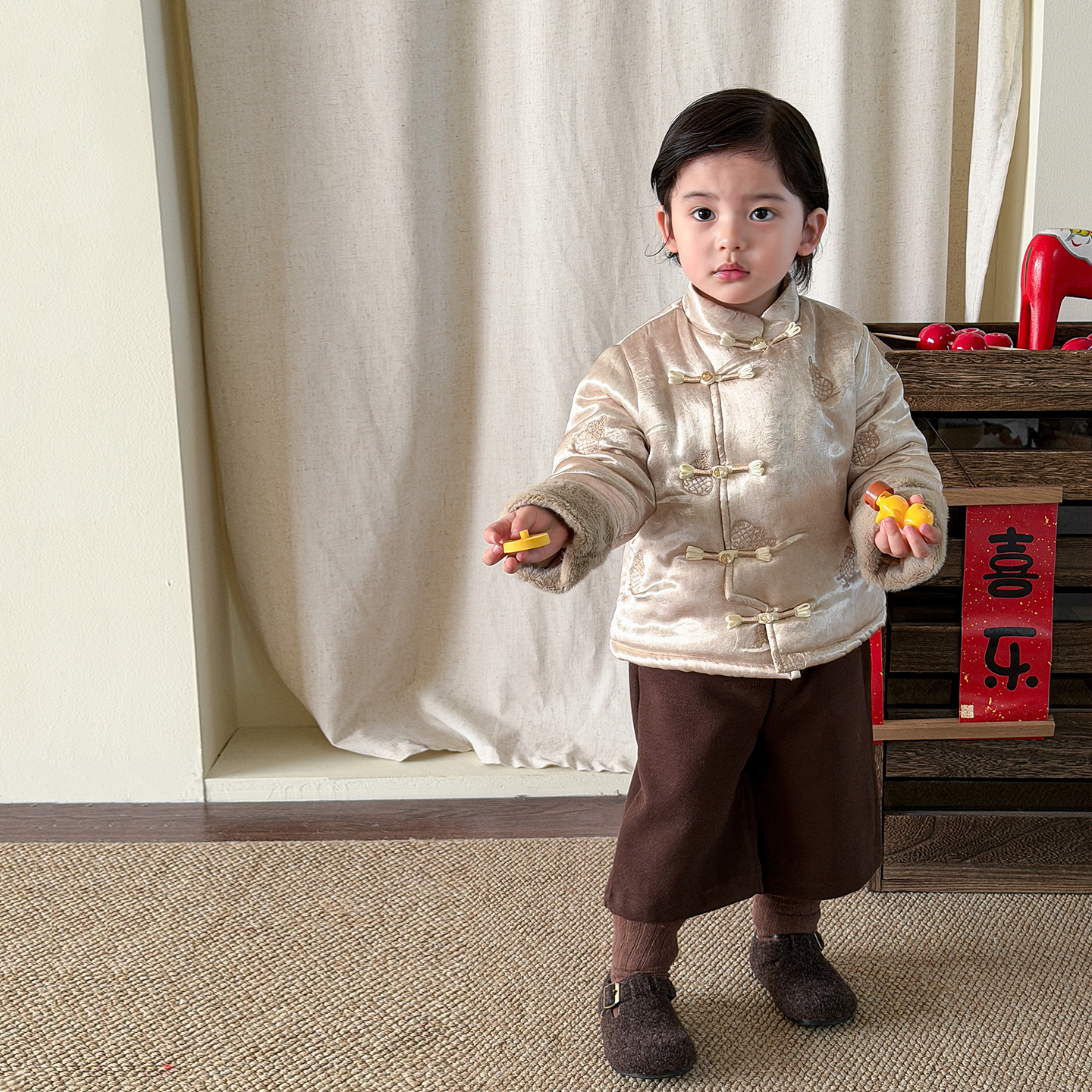 蔗梨童装男童棉服冬装加厚新中式儿童棉衣棉袄婴儿男宝衣服拜年服