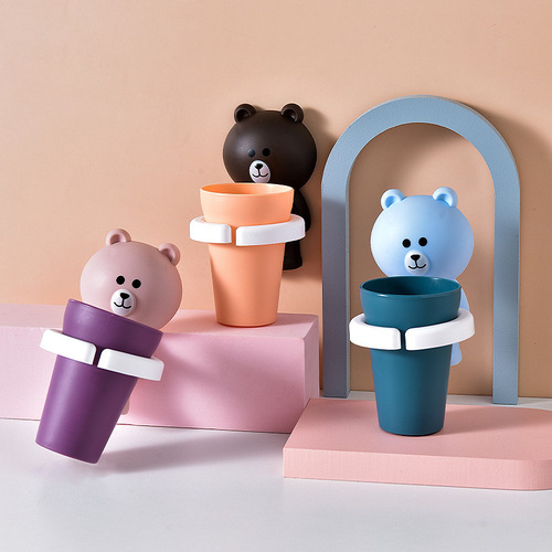 Source factory children's tooth brushing holder baby wall-mounted toothbrush cup toothbrush mouthwash cup cartoon cute tooth cup holder set