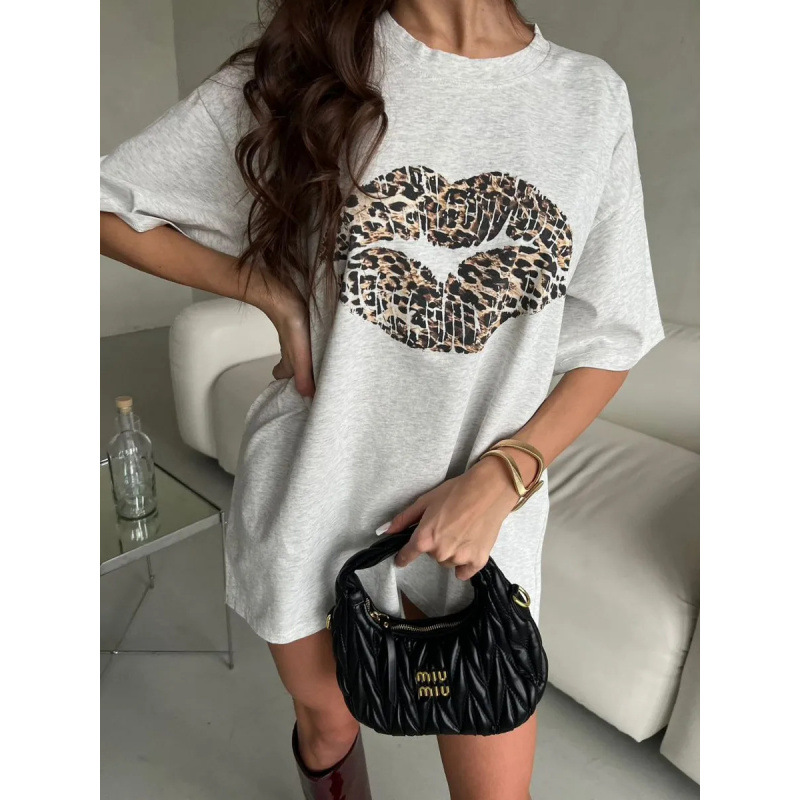 2025夏季新款洋气设计感线条人物印花时尚慵懒风100%纯棉短袖T恤